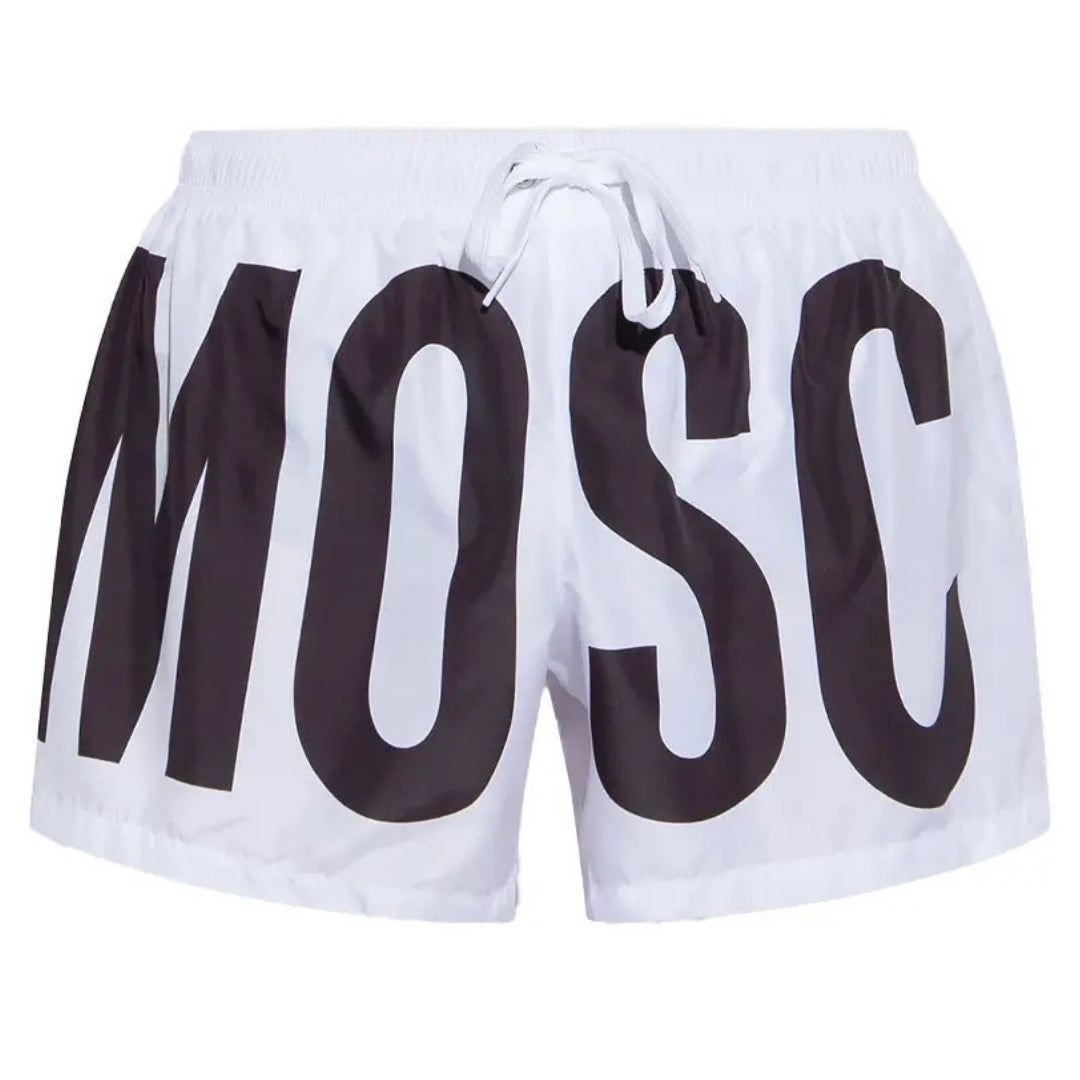 Weiße Badeshorts mit Logo-Print