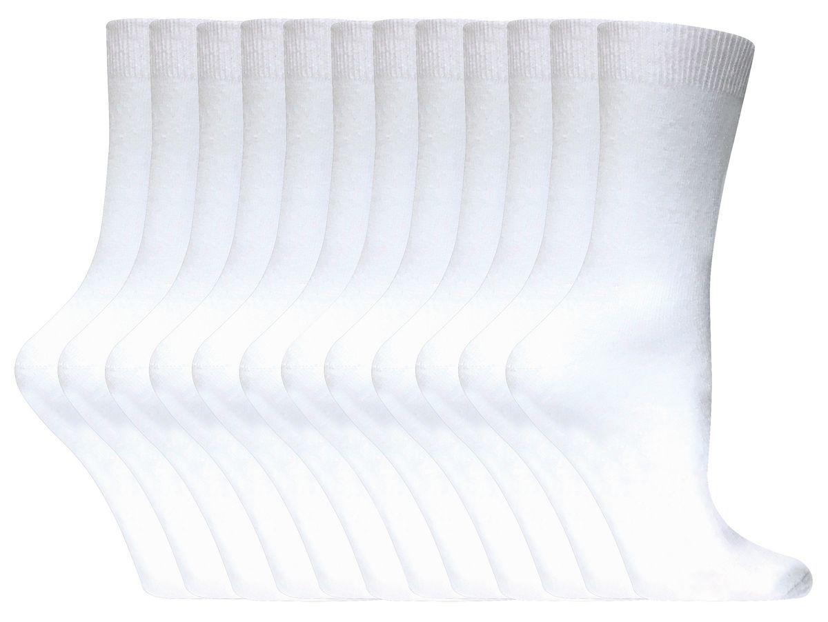 Einfarbige Damensocken mit hohem Baumwollanteil | 12 Paar Multipack | Socken-Snob | Dünne, bequeme, farbenfrohe Crew-Söckchen für Damen in Weiß