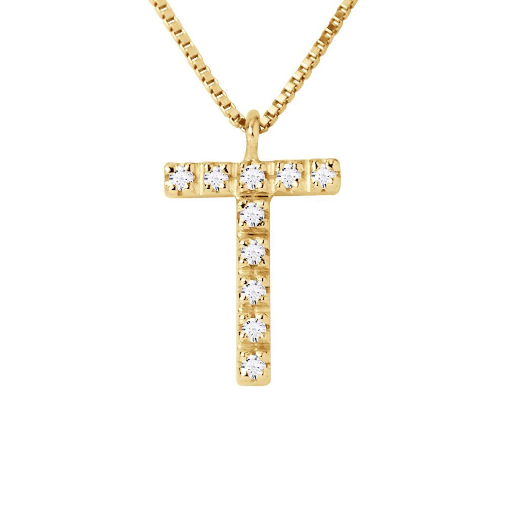 Diamant-Initialen T Goldhalskette