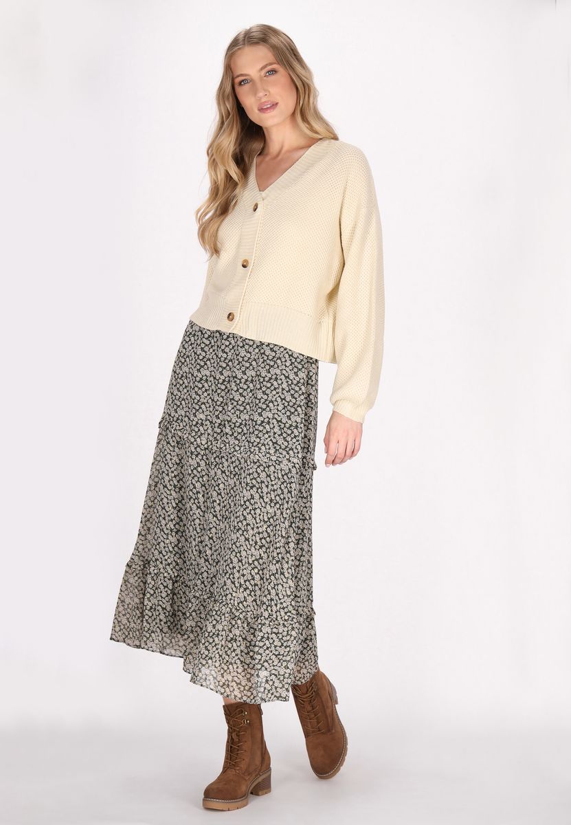 Strukturierter V-Ausschnitt Cropped Cardigan