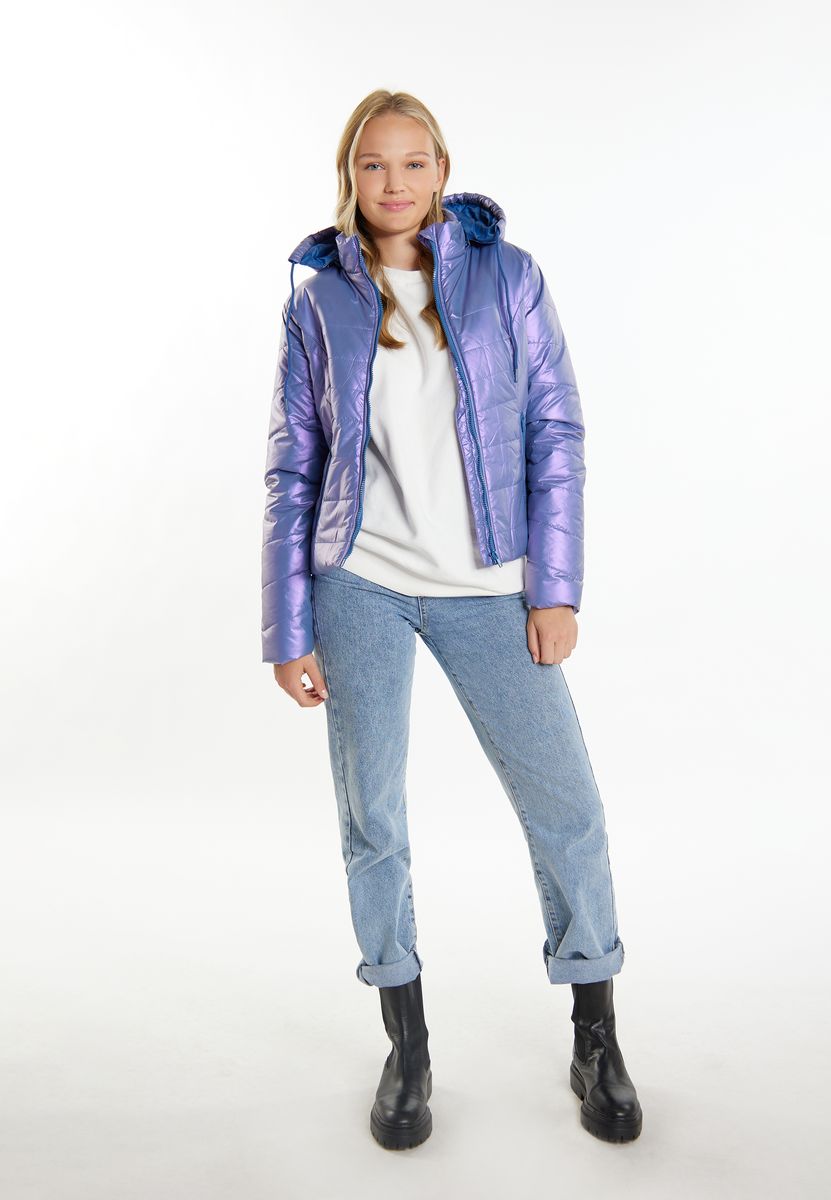 Schimmernde gesteppte Winterjacke mit Kapuze