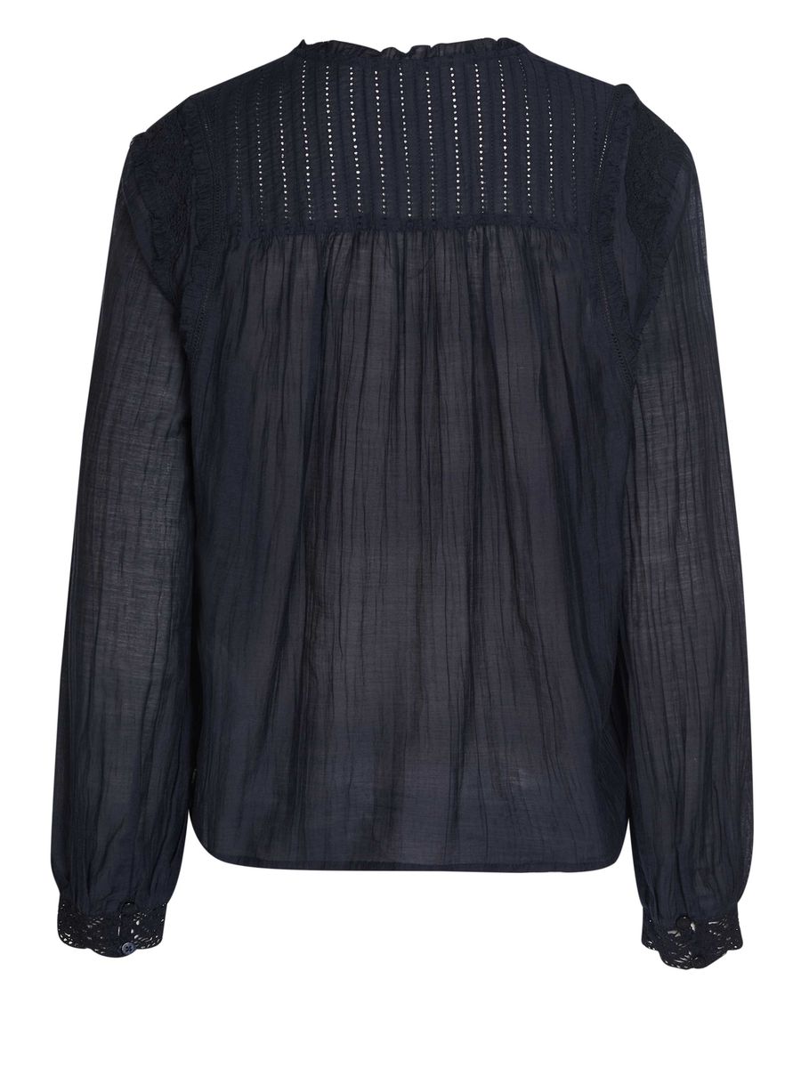 Bluse mit Spitzenbesatz und Crinkle-Optik