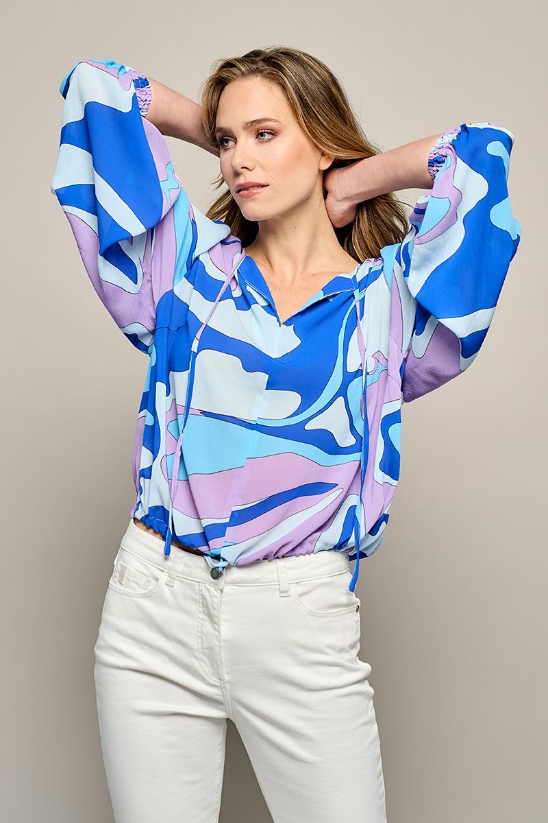 Bluse mit abstraktem Print und Bindeband
