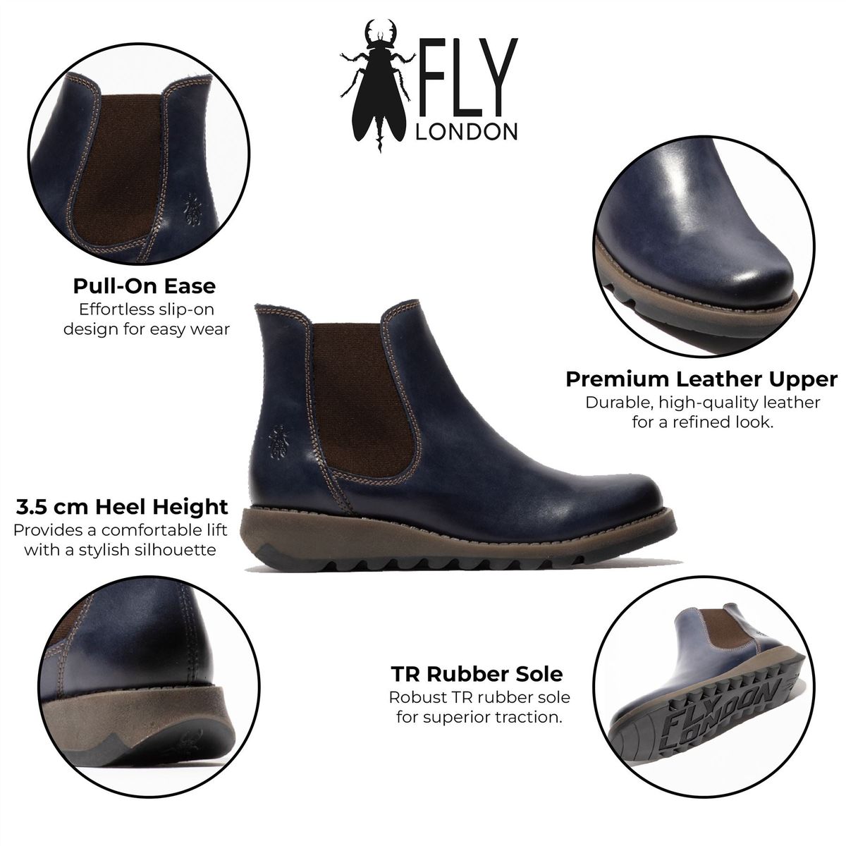 Klassische Leder Chelsea-Boots mit Keilabsatz