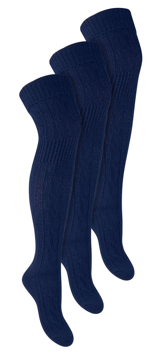 3 Paar Womens Over The Knee Wollsocken | Steven | Ladies Extra Long Wool Socks - Blau