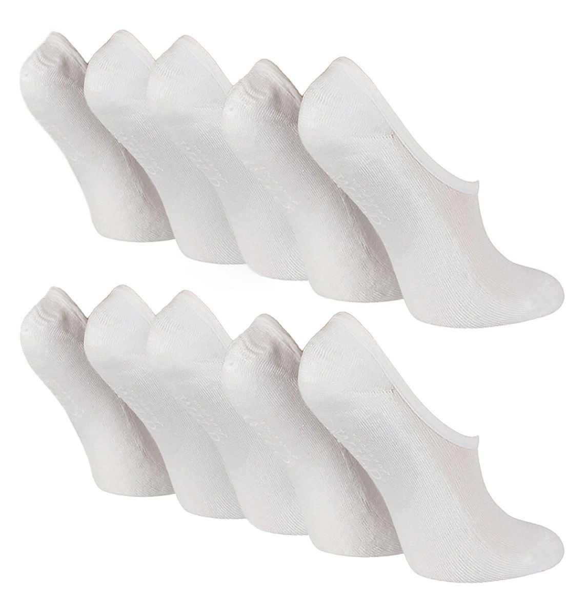 10er Pack Damen Bambus No Show Socken | Wildfeet | Unsichtbare Socken mit Fersengriff - Weiß