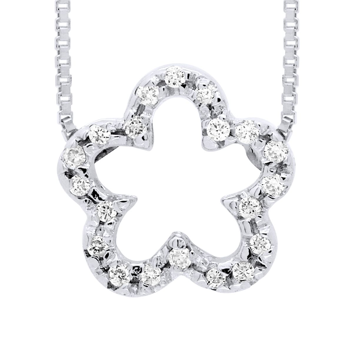 Diamant Blumen Anhänger Halskette Weißgold