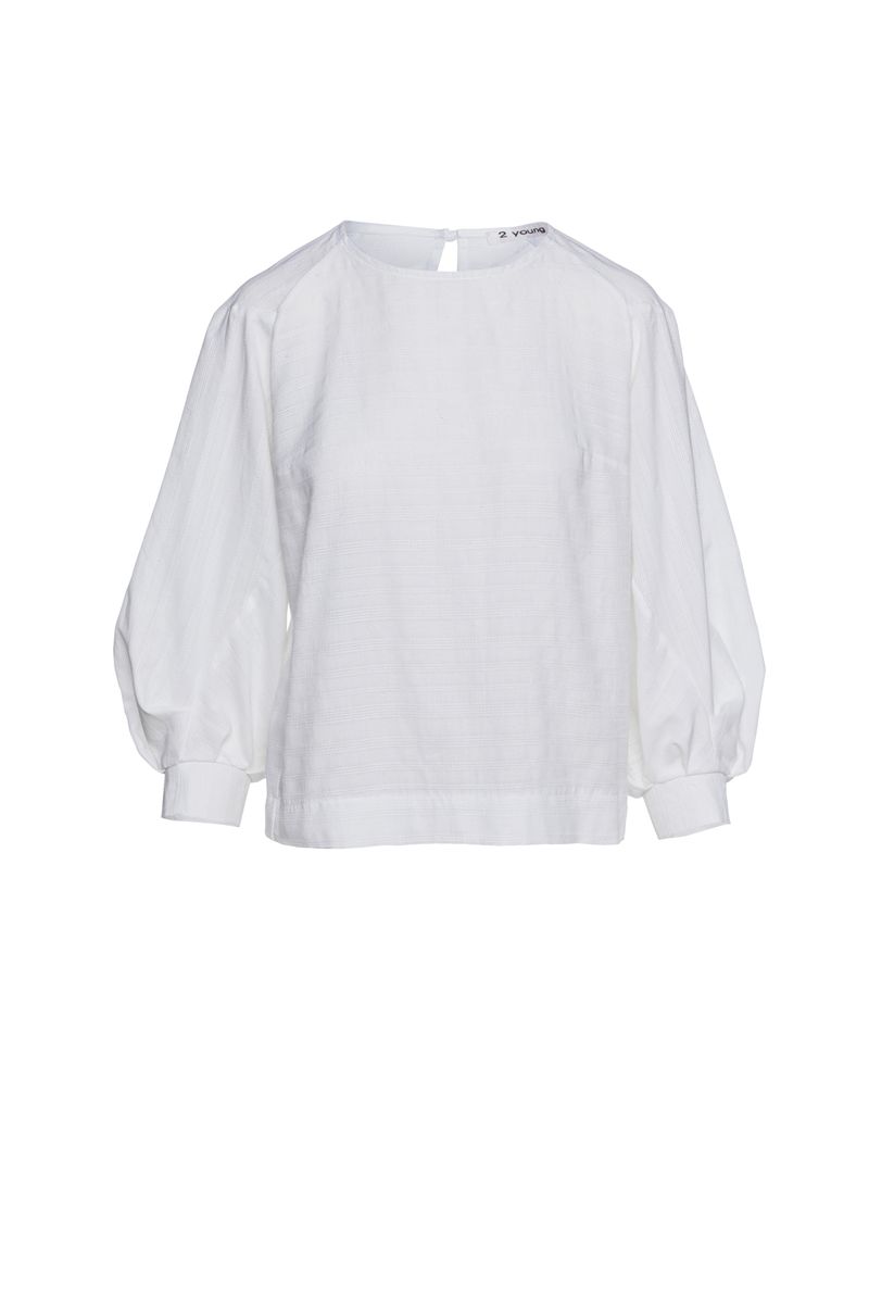 Weißes Jacquard-Top mit Ballonärmeln