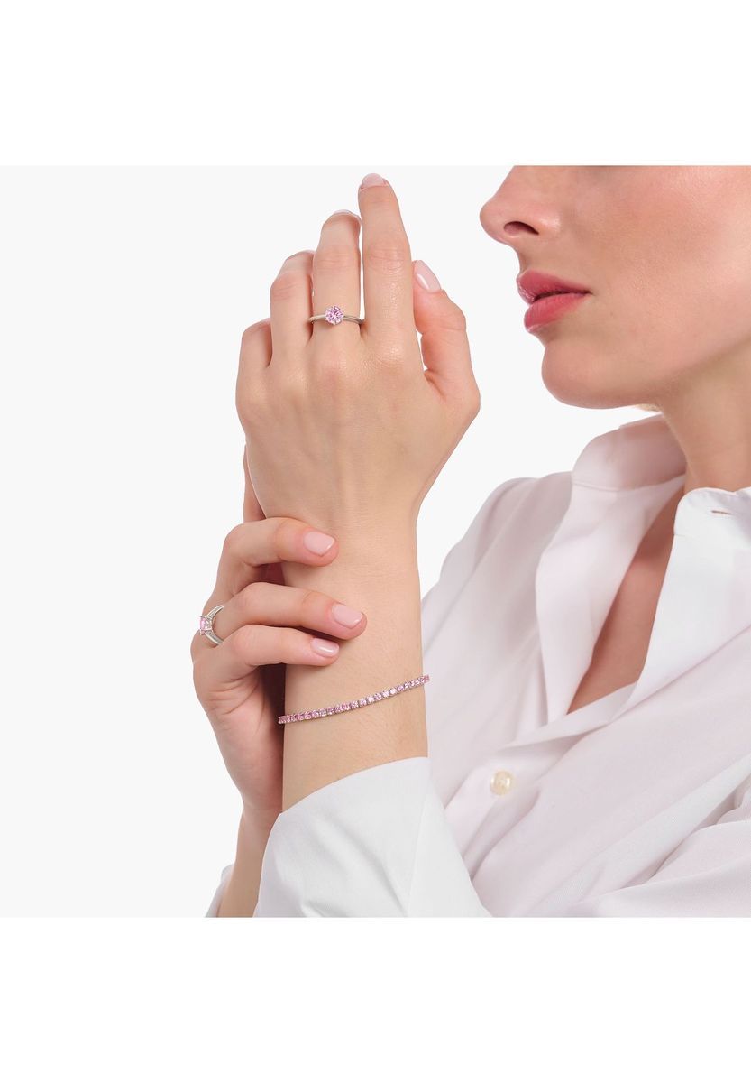 Silbernes Tennisarmband mit pinkfarbenen Steinen