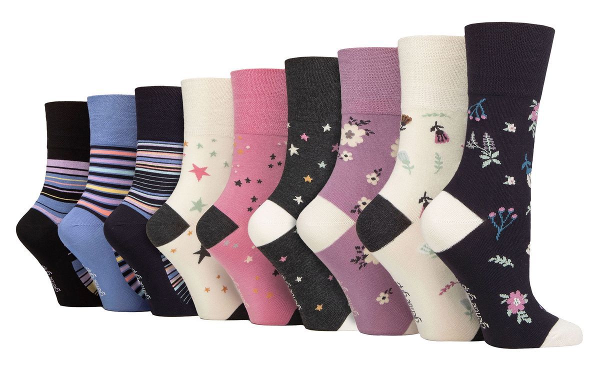 9er-Pack Bambus-Socken Damen | Gentle Grip | Extra Wide Soft Top Non Elastic Socken - SOLRM404142
