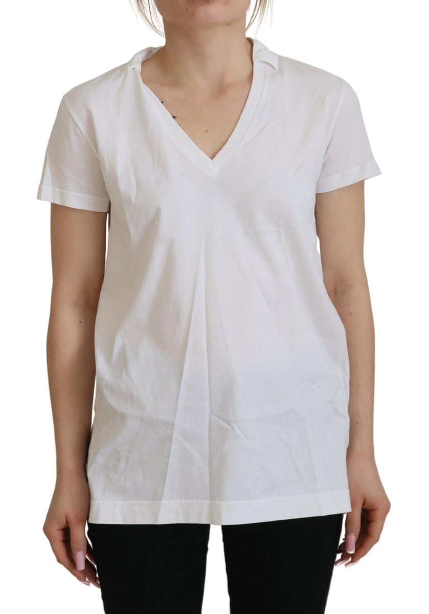 Dolce & Gabbana Weißes Halskettchen Verziertes Dekolleté T-Shirt Damenoberteil