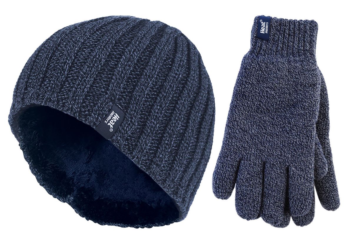 Herren Thermomütze & Handschuh Set für den Winter | Wärmespeicher | Fleece gefüttert - Navy