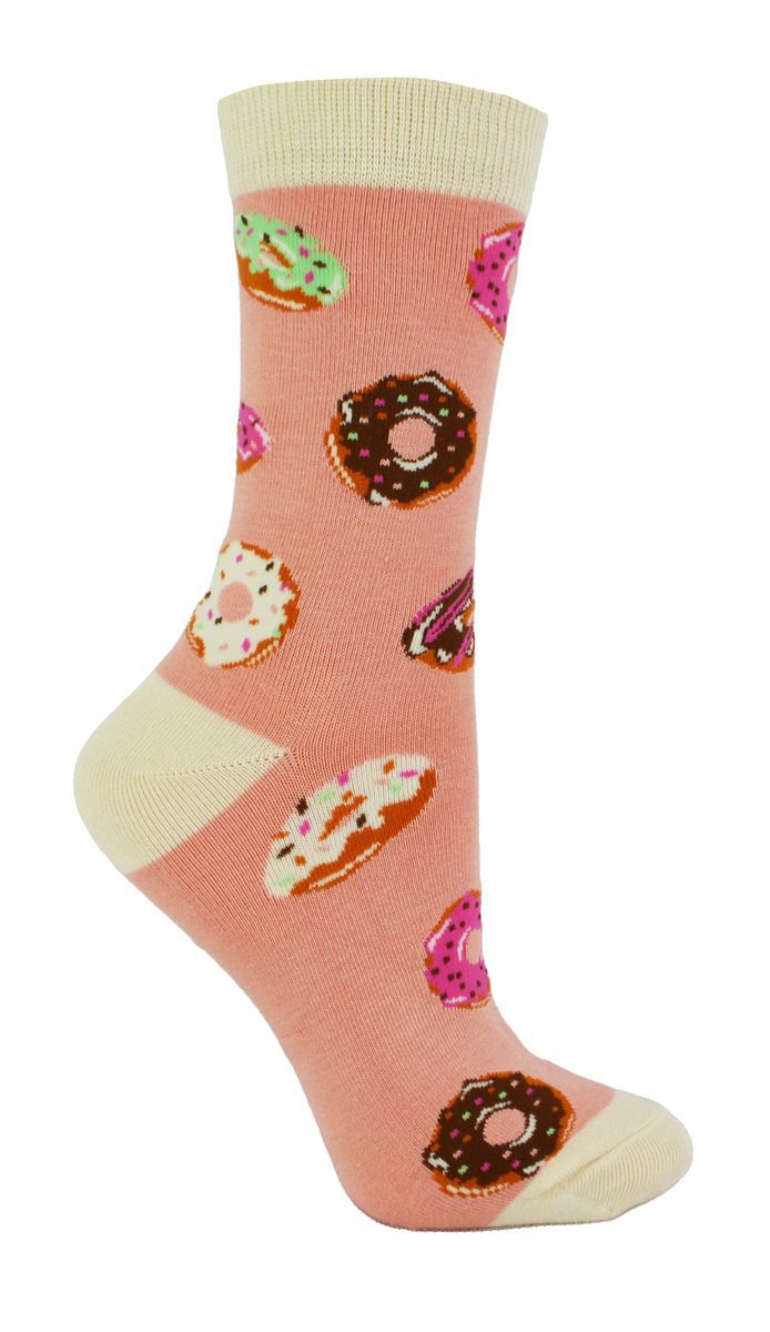 Miss Sparrow - Damen Bambus Socken | Neuheit gemusterten gestreiften Polka Dot Socken | atmungsaktiv weich | Geschenke für Sie - Donuts (Pink)