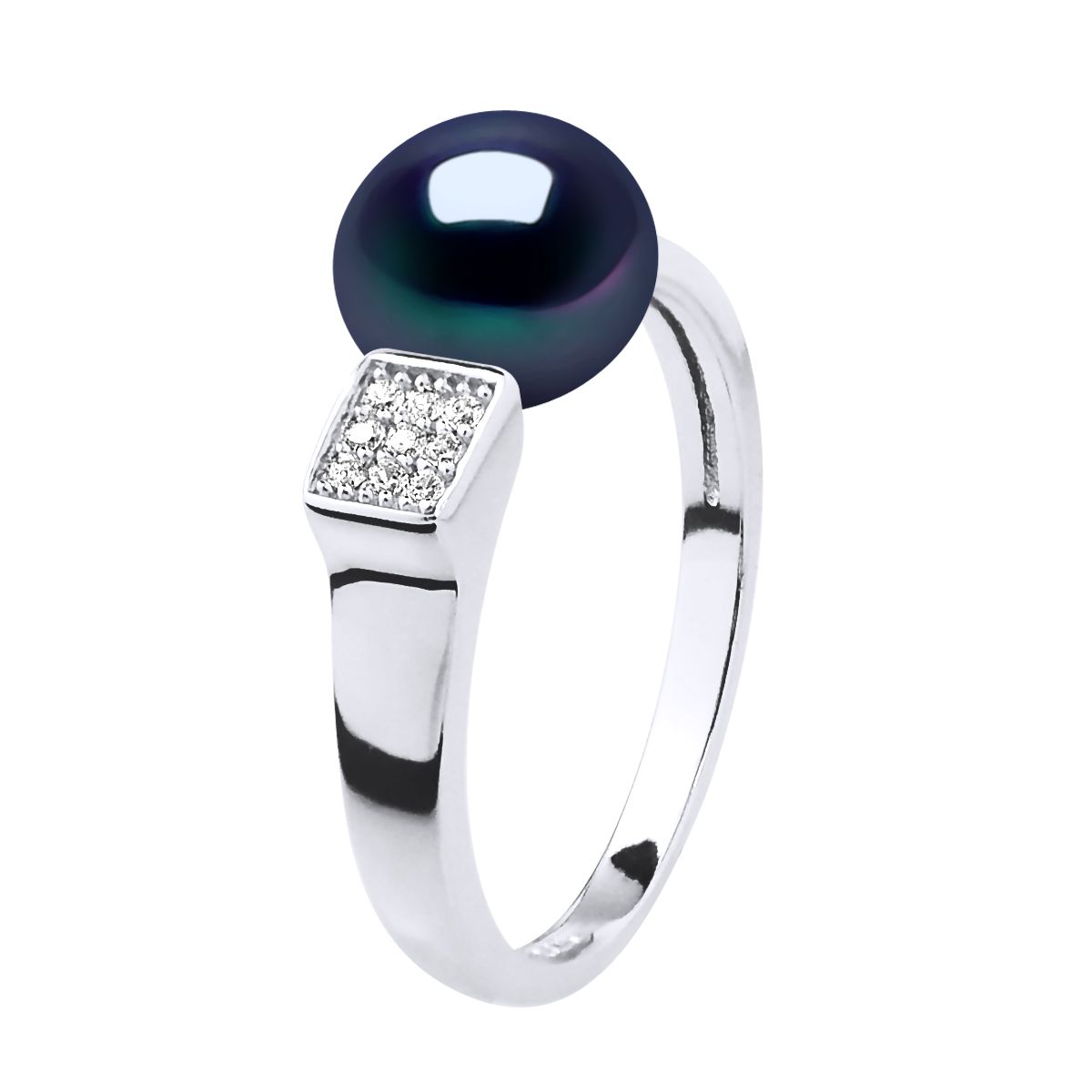 Schwarze Perle und Zirkonia Ring