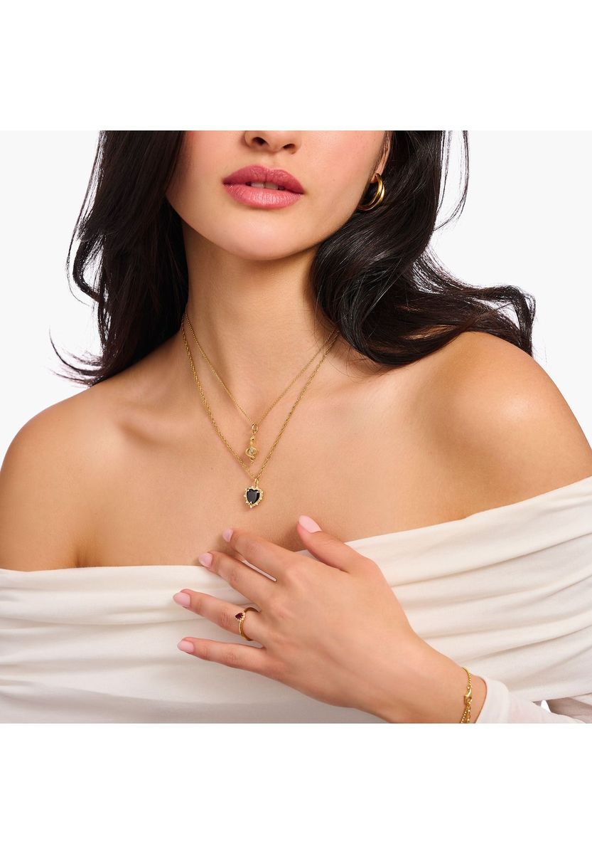 Herz-Romantik Halskette mit schwarzem Steinanhänger