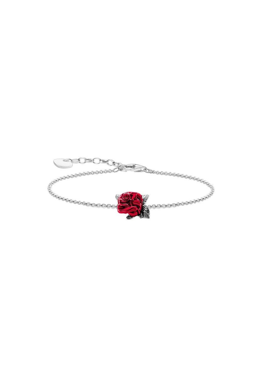 Rotes Rosen Charm Armband Silber