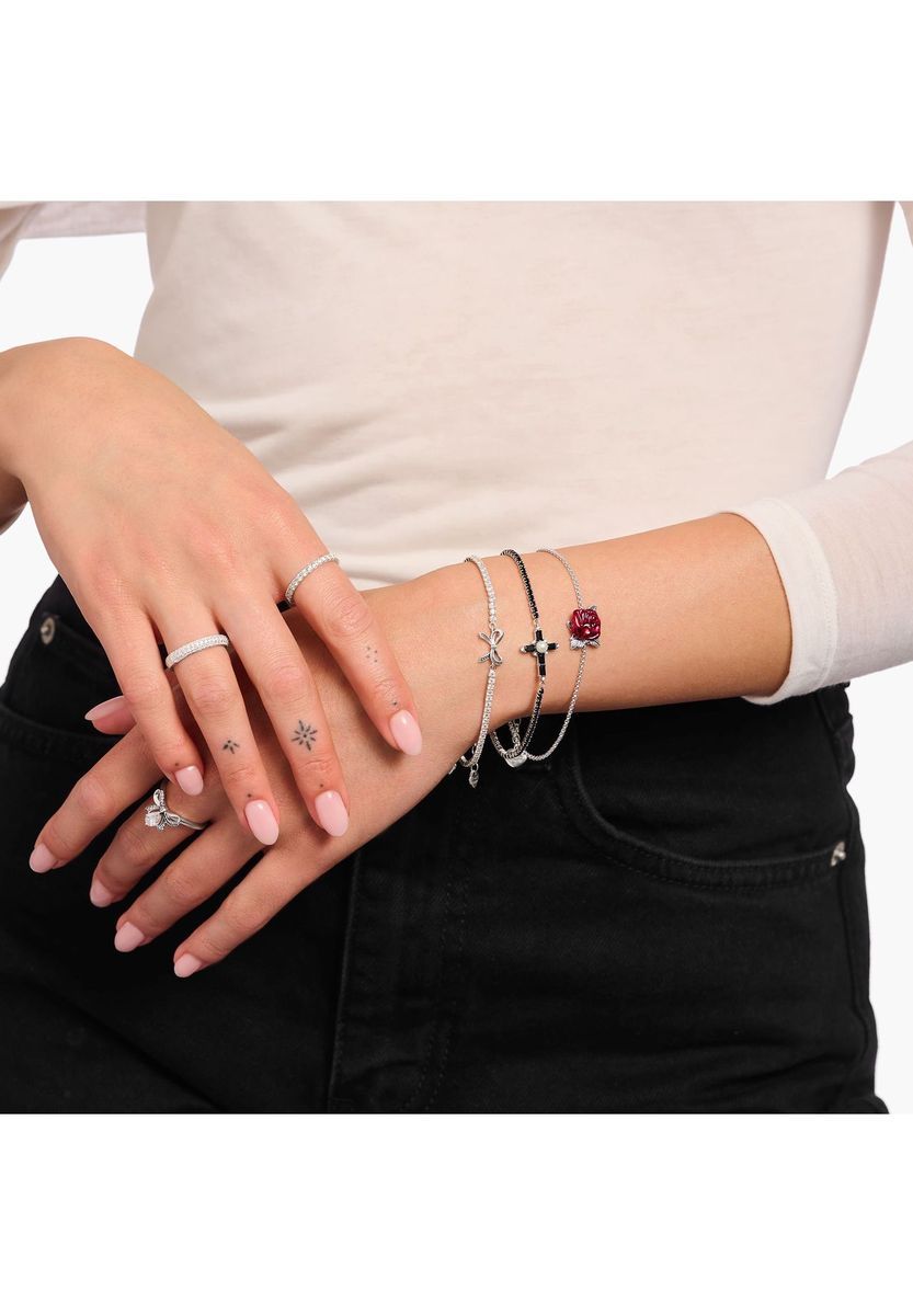 Rotes Rosen Charm Armband Silber