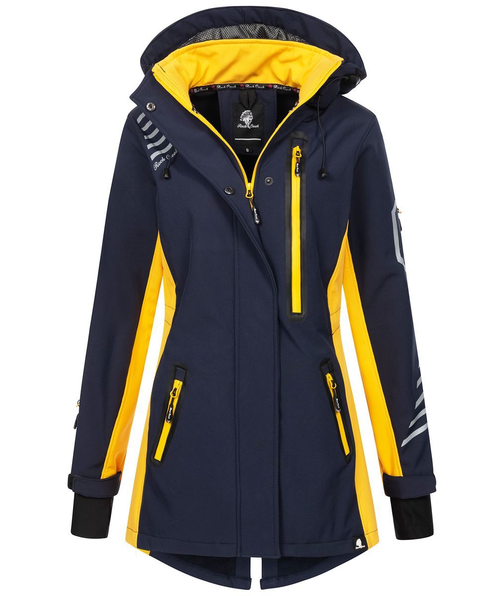 Damen Softshelljacke mit Kapuze in Marineblau