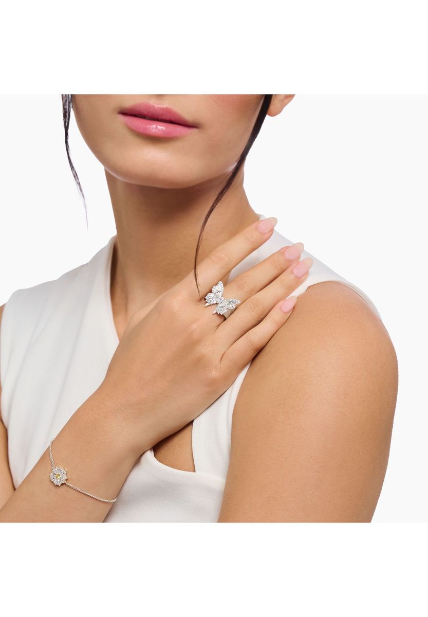 Eleganter Silberner Schmetterling Cocktailring