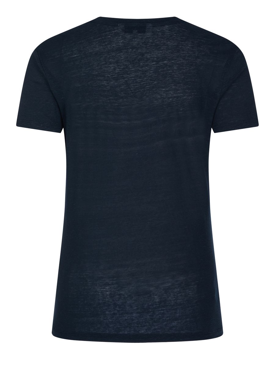 Logo-T-Shirt mit V-Ausschnitt aus Leinenmix