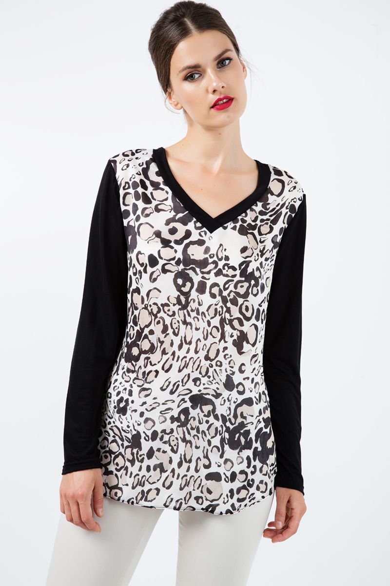 Langärmeliges Top mit Animal-Print
