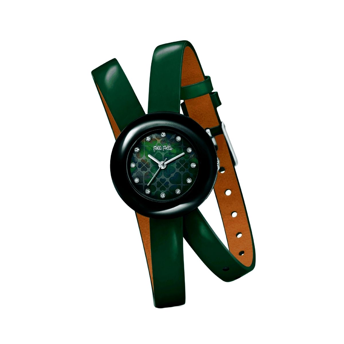 Damen Wickeluhr mit grünem Lederarmband