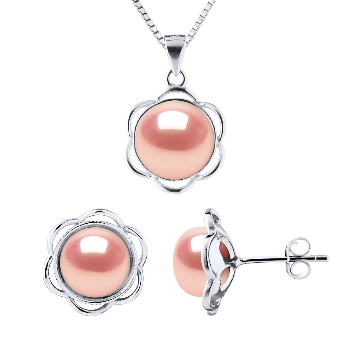 Rosa Perlen Schmuckset, florales Design