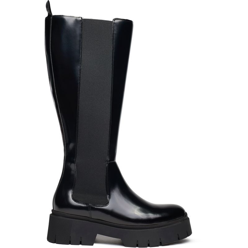 Schwarze, kniehohe Chelsea-Stiefel mit Plateausohle