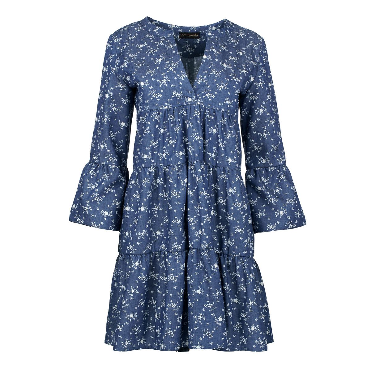 Denim Kleid mit Blumenmuster und Stufen