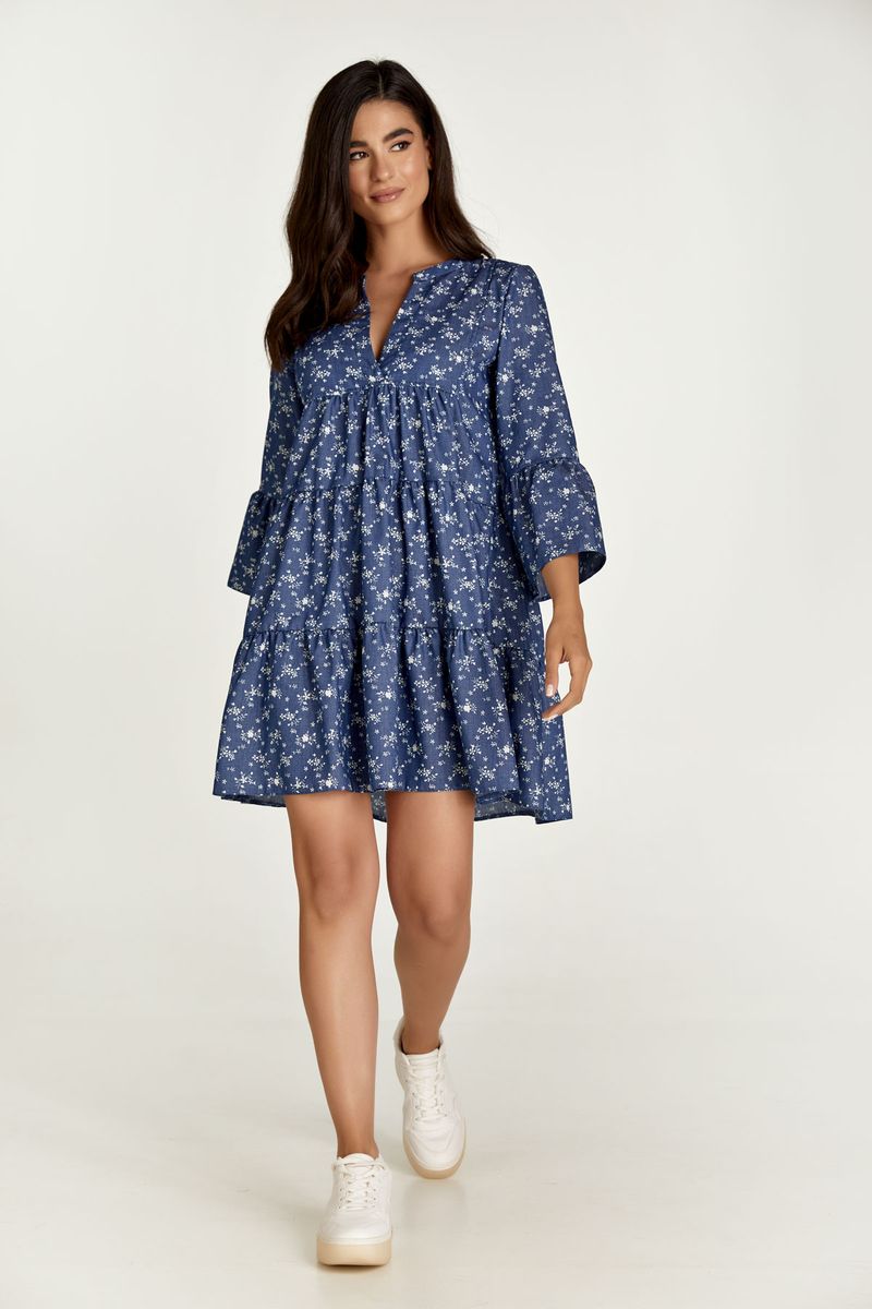 Gestuftes Mini-Kleid mit Blumenmuster