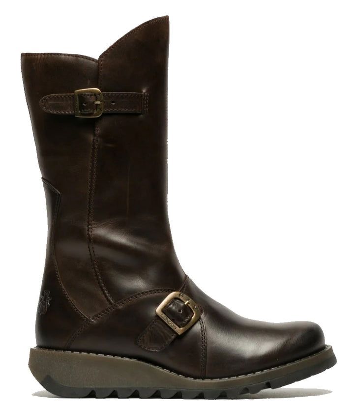 Leder Wadenhohe Keil Schnallenstiefel