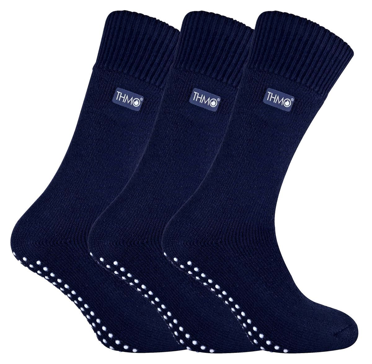 THMO - 3 Paar Herren Fleece-gefütterte Hausschuhsocken mit Greifern - Navy