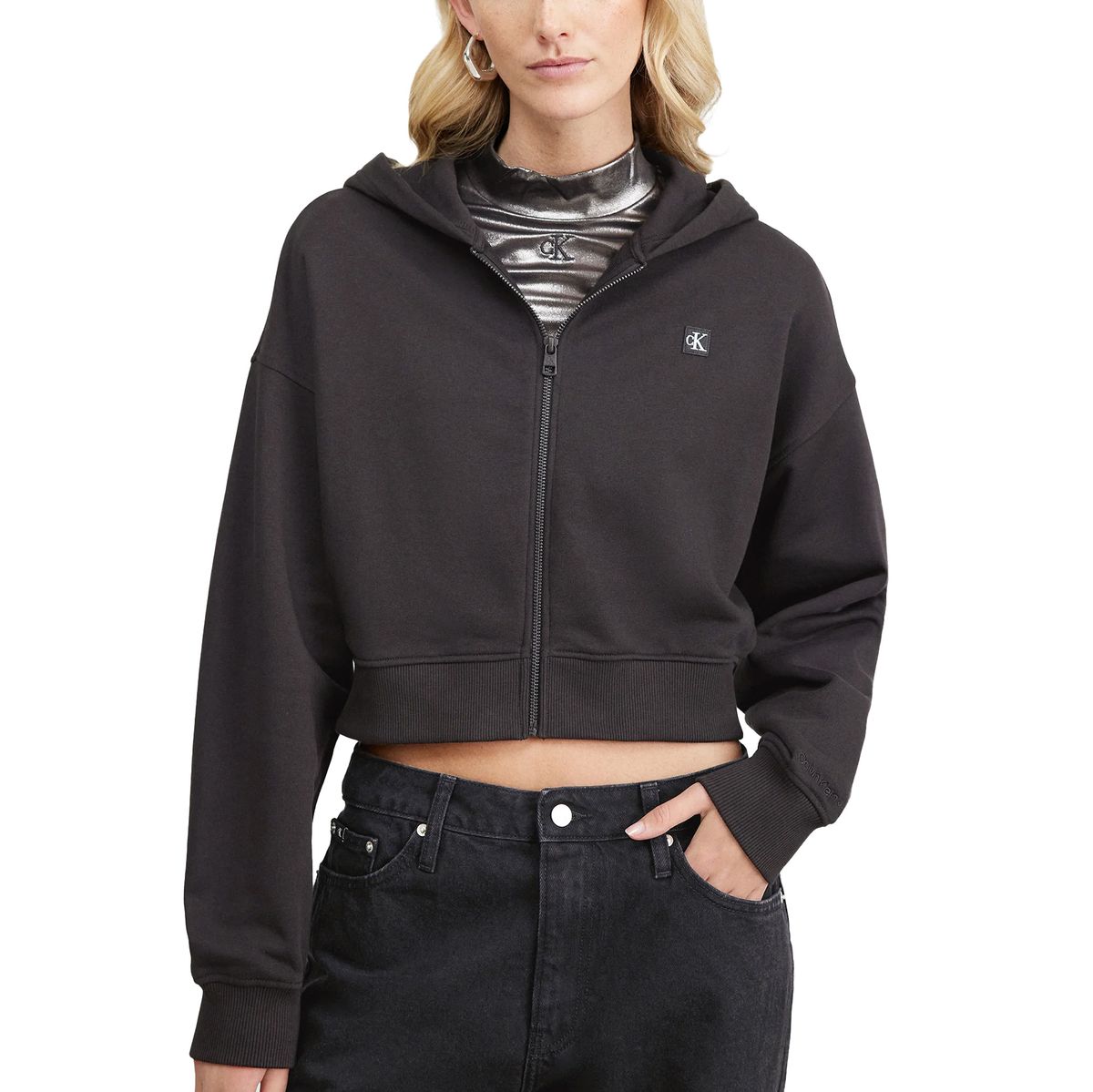 Kurze Kapuzenjacke mit Reißverschluss