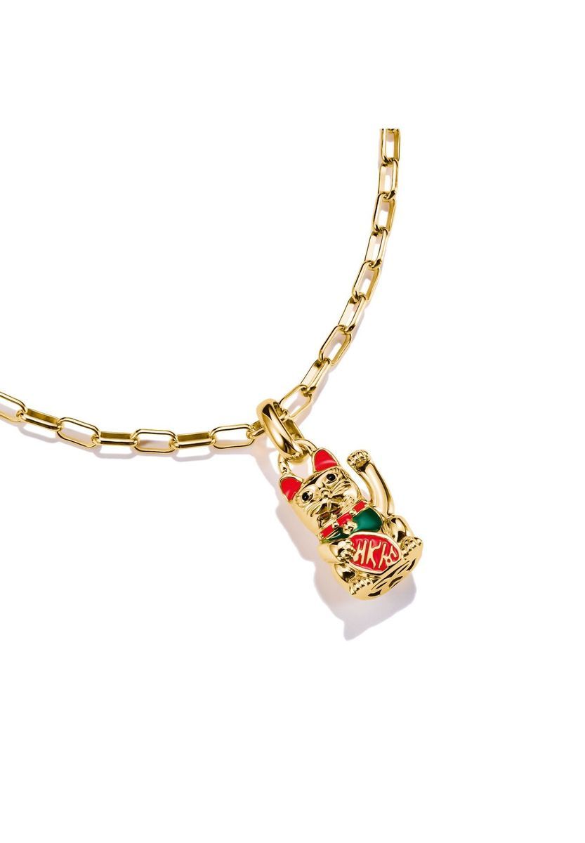 Glückskatze Goldplattierter Charm-Anhänger