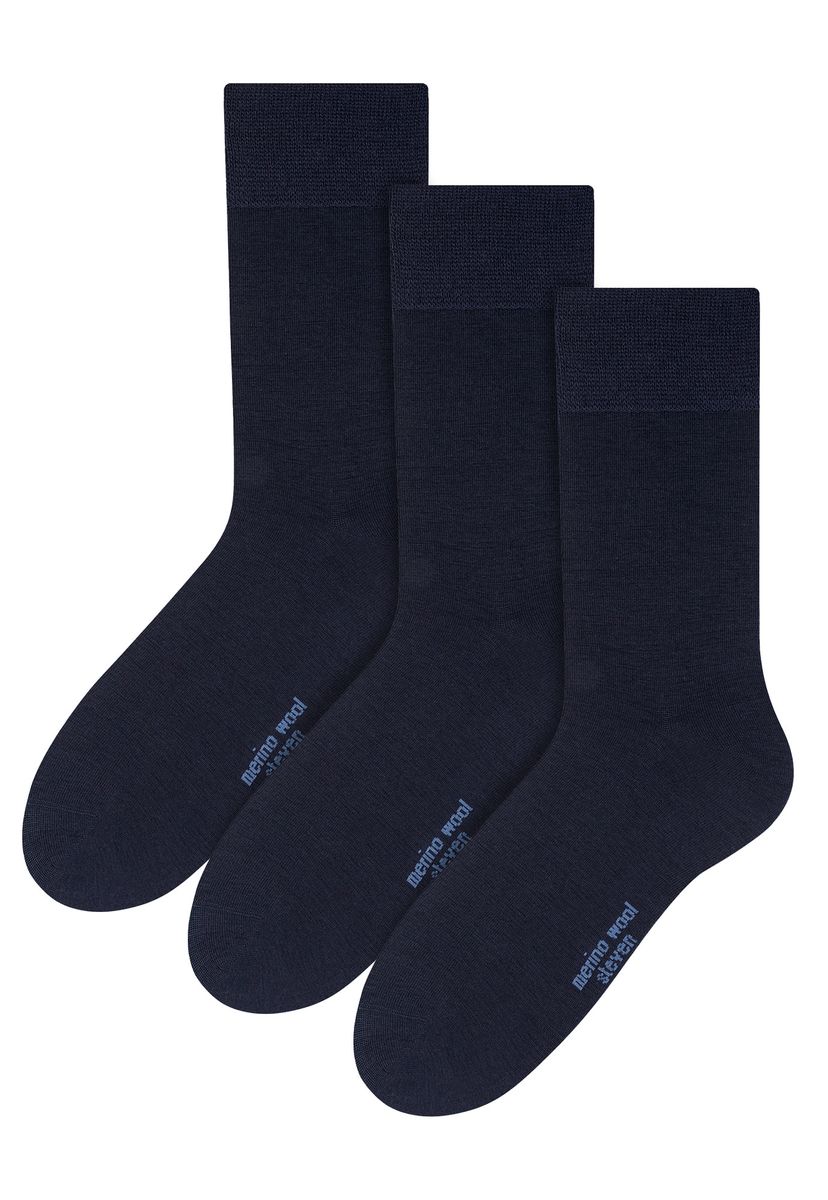 Steven - 3 Paar Multipack Herren Original Merinowolle Socken - Navy