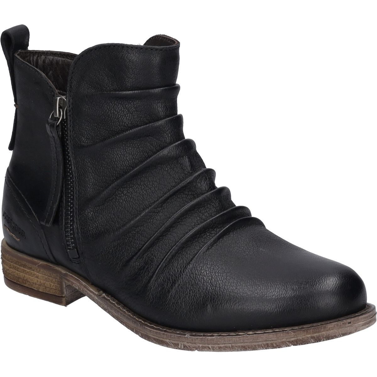 Schwarze Leder-Stiefelette mit Reißverschluss