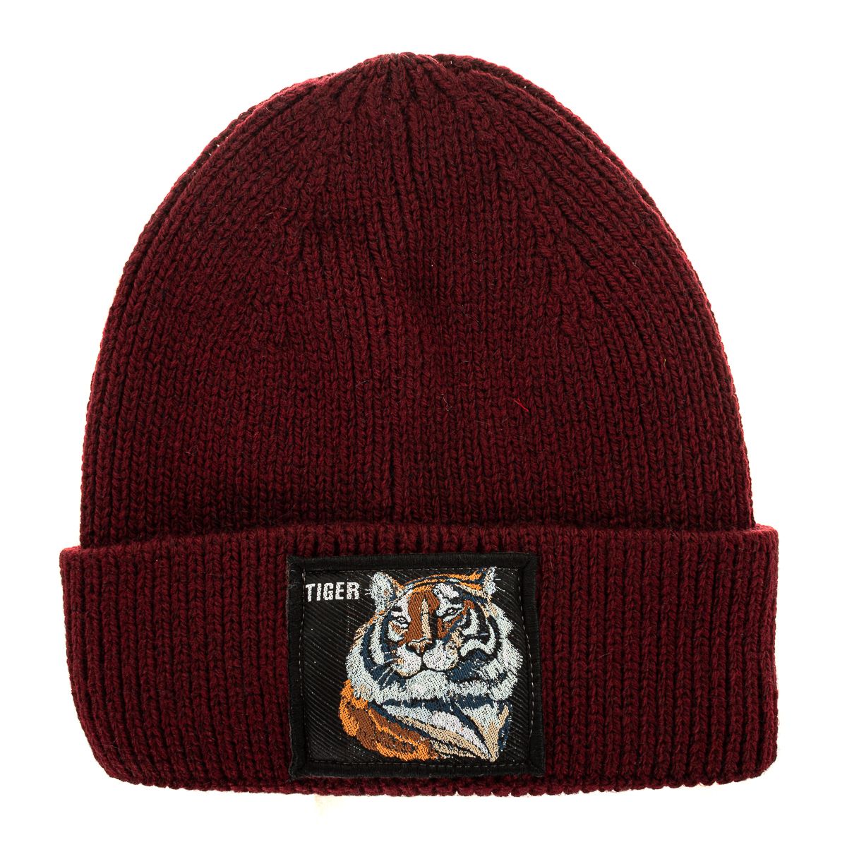 Braune Strickmütze mit Bärenaufnäher