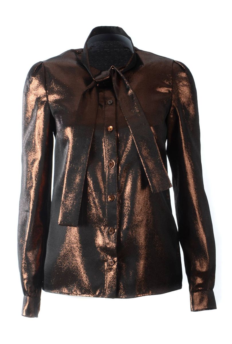 Metallic Langarmbluse mit Schleife