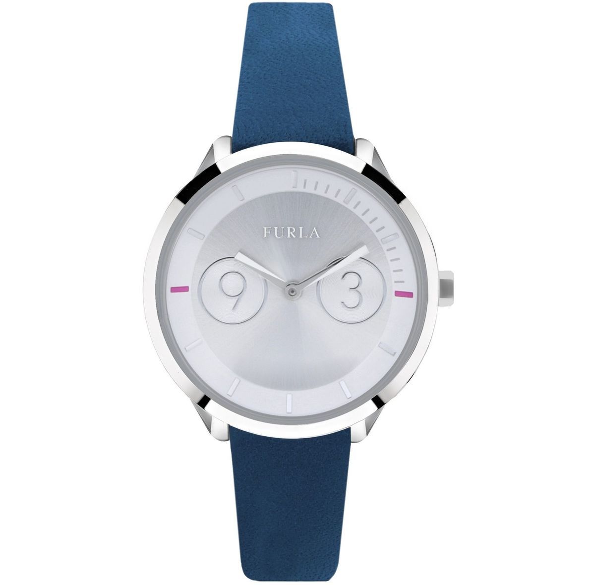 Moderne Silber Zifferblatt Blaue Armbanduhr