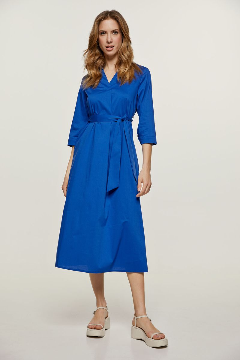 Gürtel-Midikleid in Königsblau