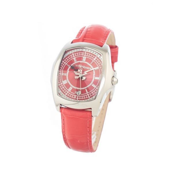 Damenuhr mit rotem Zifferblatt und Lederarmband