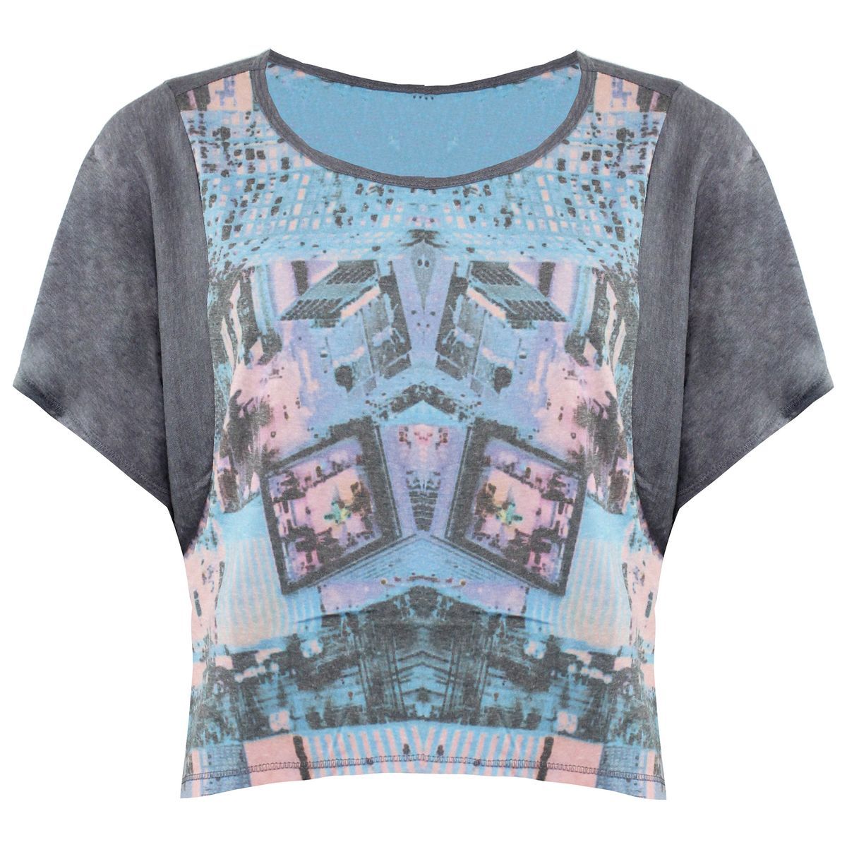 Crop Top mit abstraktem Print und Dolmanärmeln