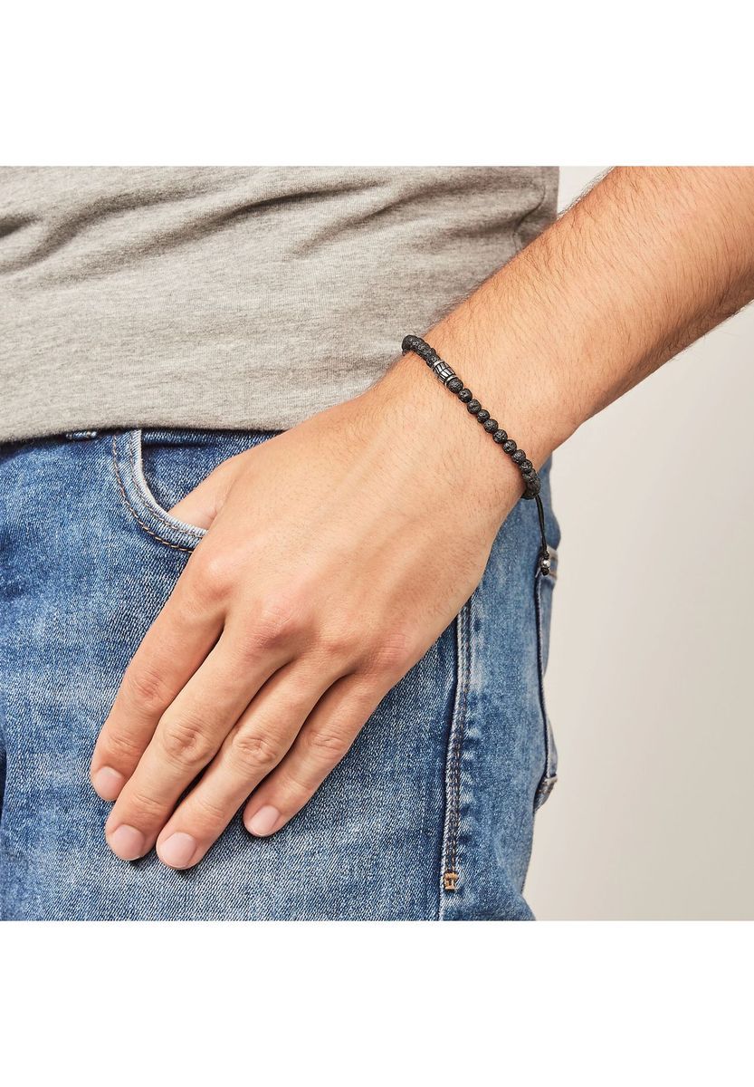 Lavastein-Armband mit Edelstahl-Details