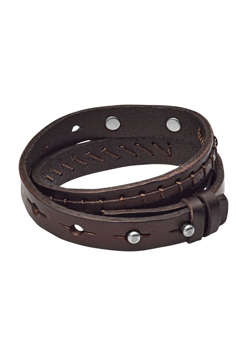 Braunes Leder Wickelarmband mit Edelstahl
