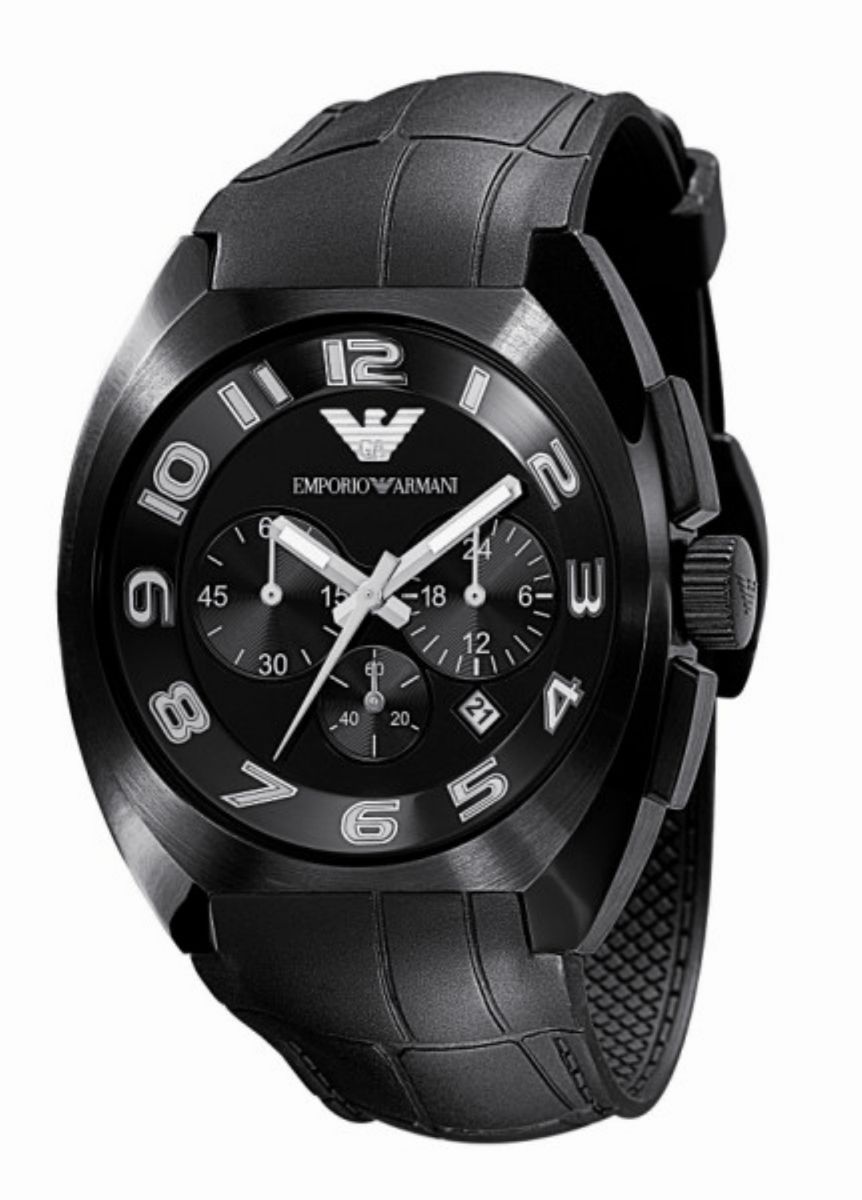 Emporio Armani Schwarze Gummi-Chronograph-Uhr