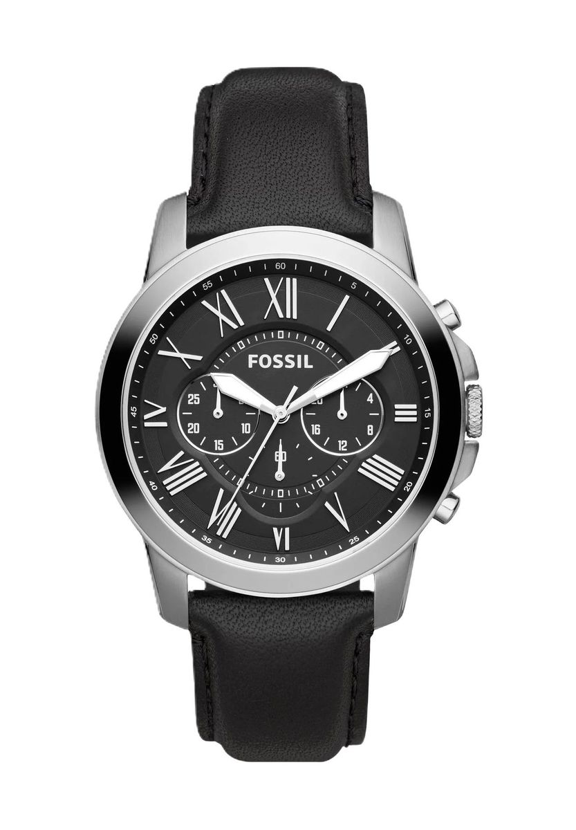 Herren Klassische Schwarze Leder Chronograph Uhr
