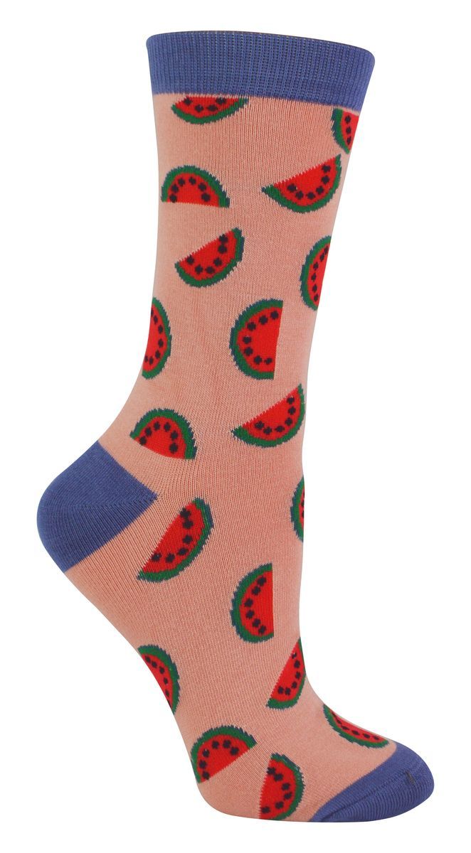 Frauen Neuheit lustige Frucht Socken | Miss Sparrow | Funky Wassermelone Avocado Zitronen Design Bambus Socken - Wassermelone (Pink)