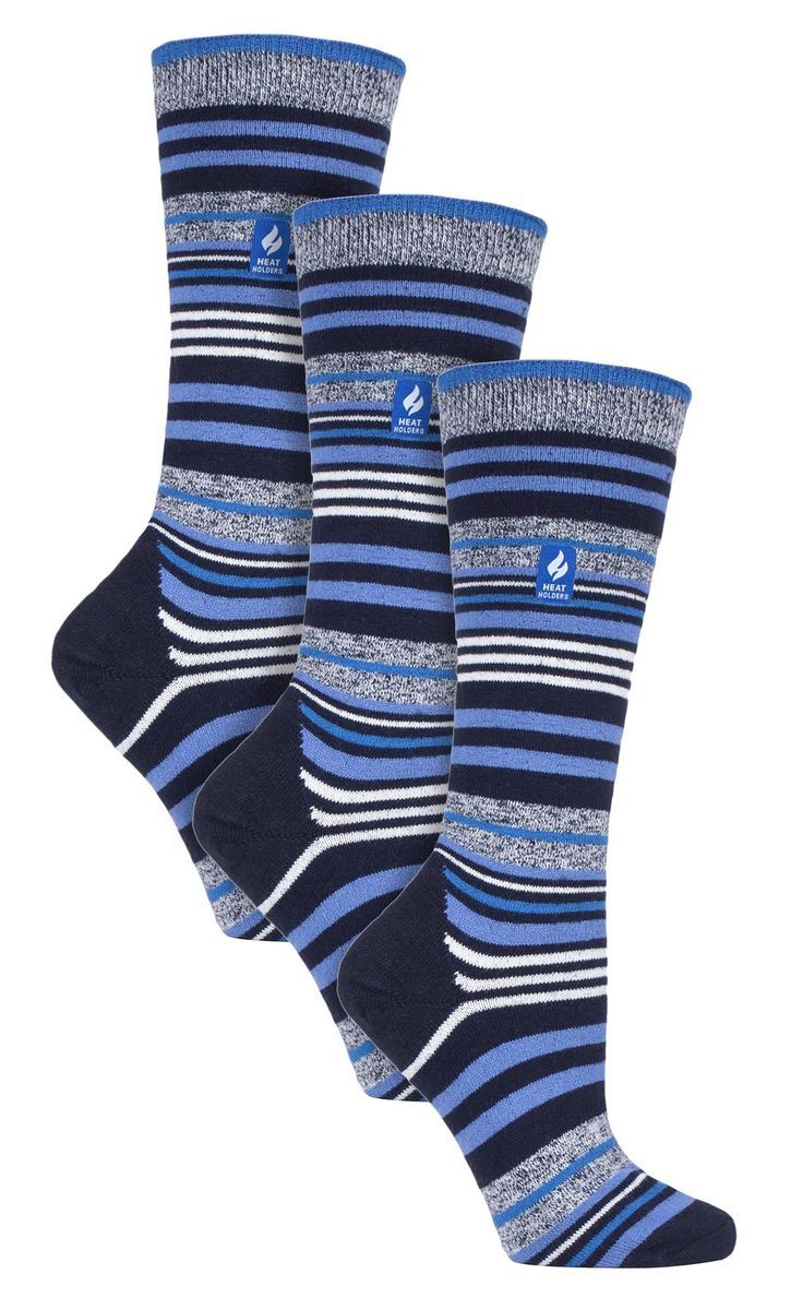 3 Paar Multipack Ultra Lite Damen Skisocken | Wärmehalter | Damen Funky Patterned Striped Knee High Socks - Dark Blue Stripe
