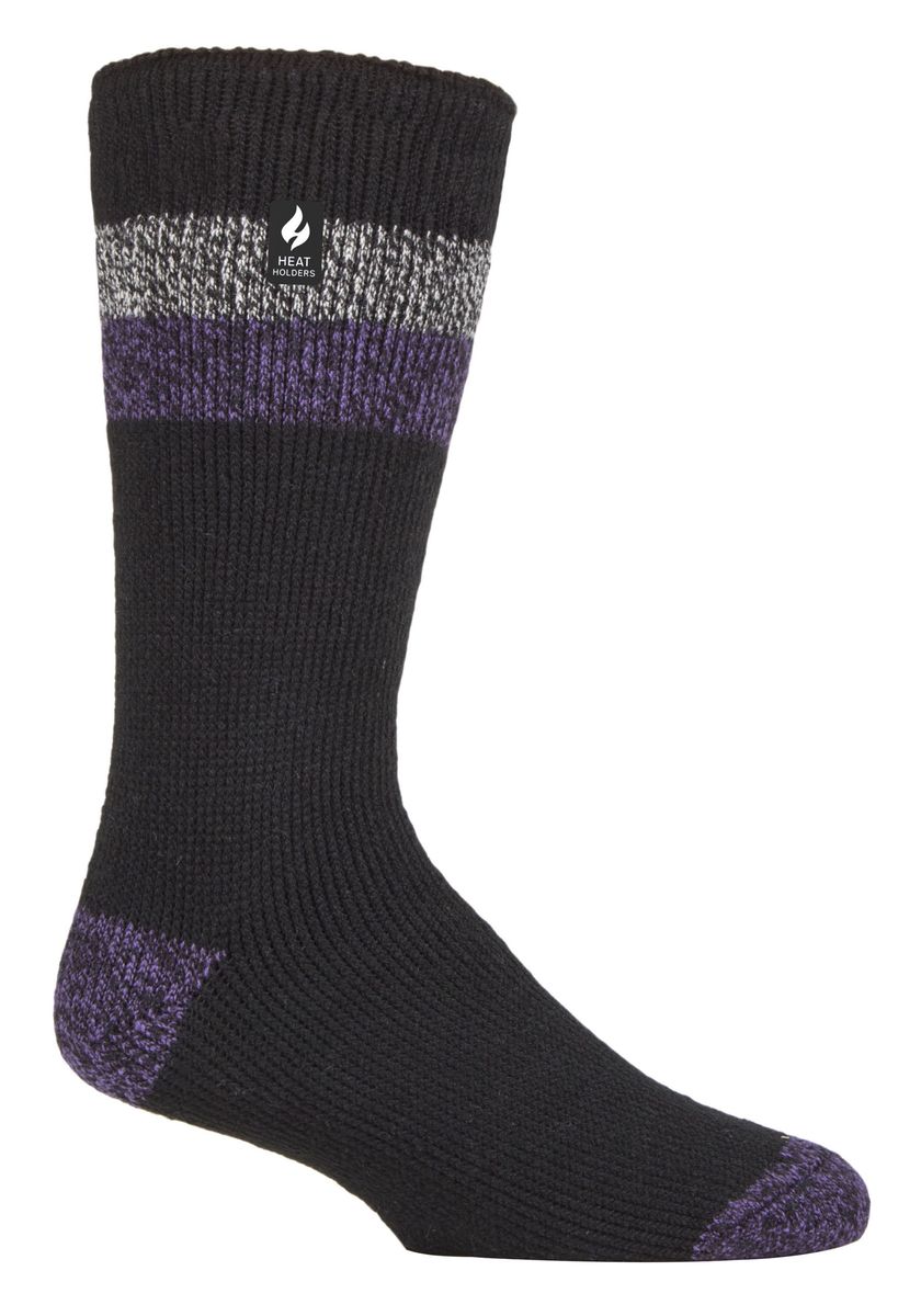 Wärmehalter - Extra dicke Herren-Thermosocken für den Winter | Warme flauschige Fleece-Isoliersocken | Geschenke für Männer - Schwarz / Lila (Lindos)