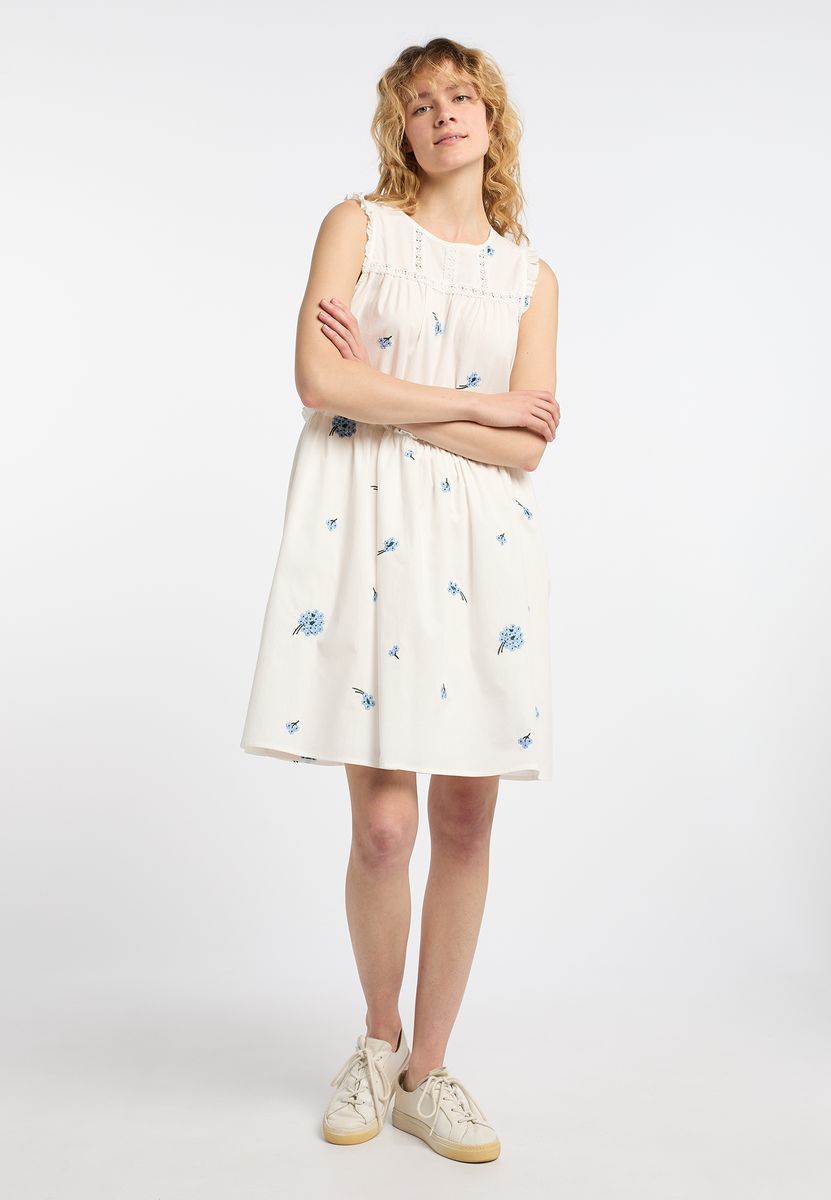 Besticktes Midi-Baumwollkleid mit Rüschen